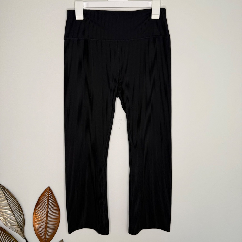 prAna Ribbed High Waisted Leggings Black Yoga Pants Luxara Rib Flare Crop L
